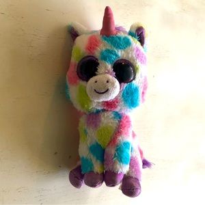 TY 2014 Beanie Baby Wishful 7" tall Polka Dots Unicorn Purple Fur Plush St